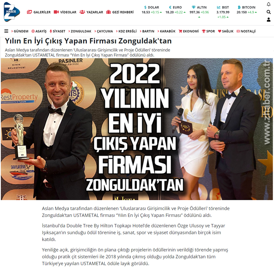Yılın En İyi Çıkış Yapan Firması Zonguldak'tan